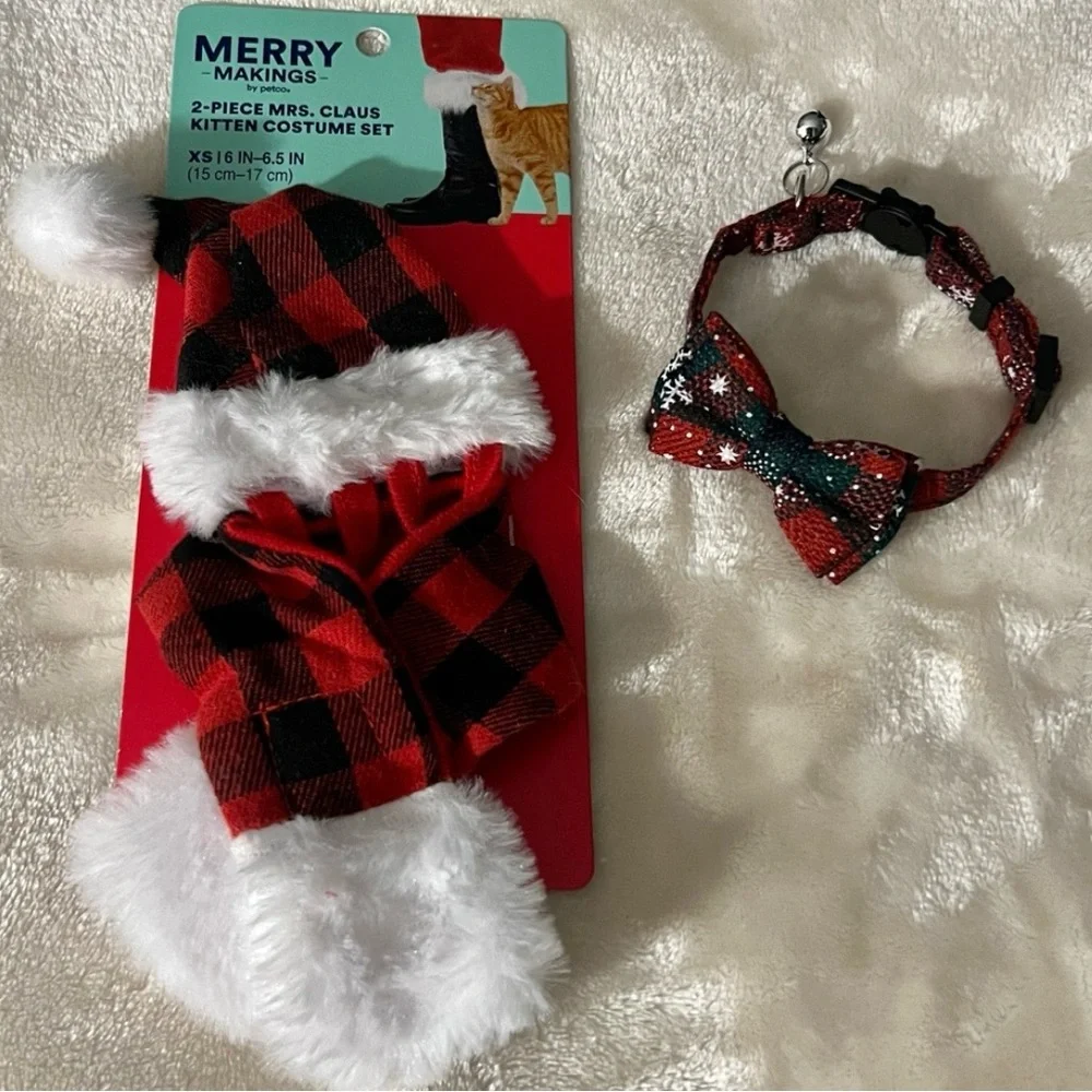 NWT 🐈‍⬛🎄BUNDLE: CHRISTMAS ADJUSTABLE CAT/KITTEN HOLIDAY SANTA HAT/SCARF BOWTIE
